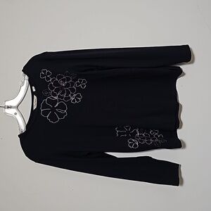 Bechamel Black Top Long Sleeve Knit Sz S Plum Embroidery Winter